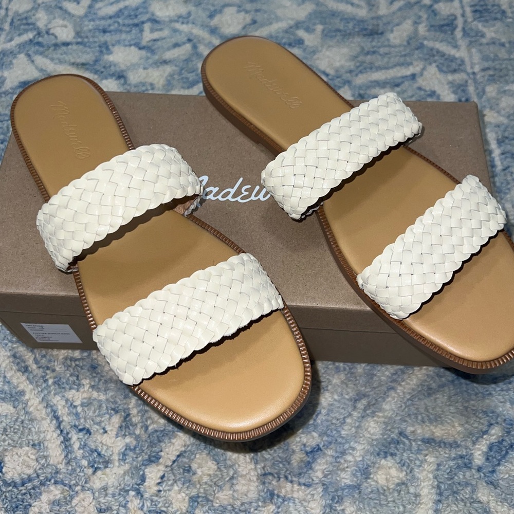 NIB Madewell The Teagan Sand Ivory Leather Slide Sandals 10 M $128